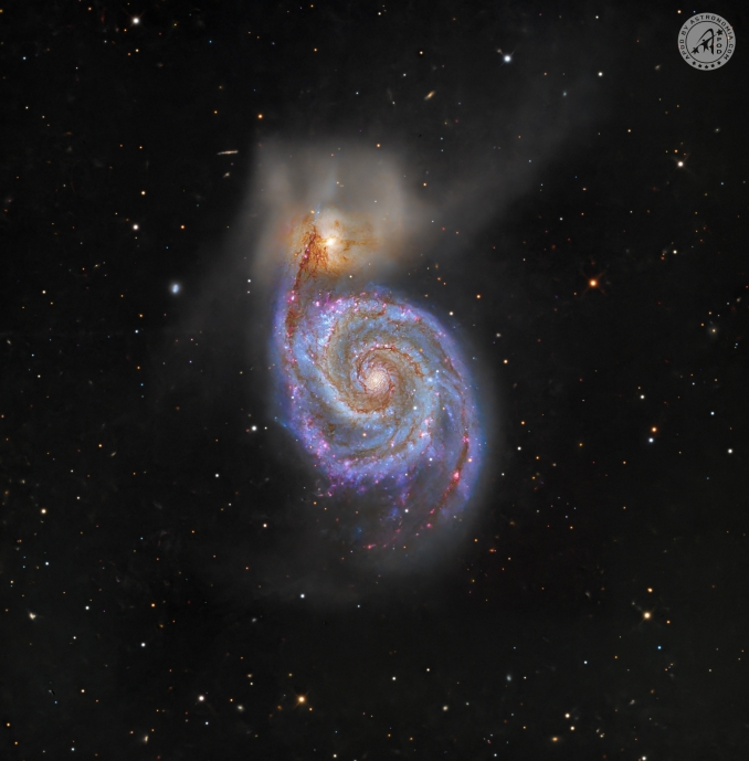 M51, conosciuta anche come la Galassia Vortice, è una galassia a spirale situata a circa 23 milioni di anni luce dalla Terra, nella costellazione dei Cani da Caccia. È famosa per la sua struttura a spirale ben definita e per la sua interazione con una galassia più piccola, NGC 5195 - Copyright: Mauro Rorato
